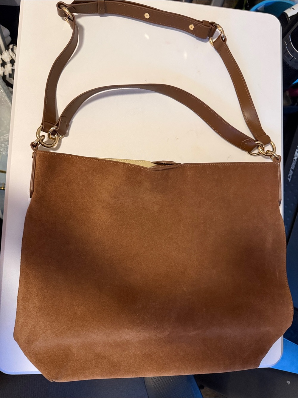 Banana Republic Brown Suede Shoulder Bag with Gold Hardware